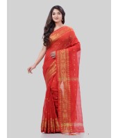 DESH BIDESH Women`s Bengal Cotton Silk Pure Handloom Cotton Saree Kohinoor Work With Blouse Piece(Red)